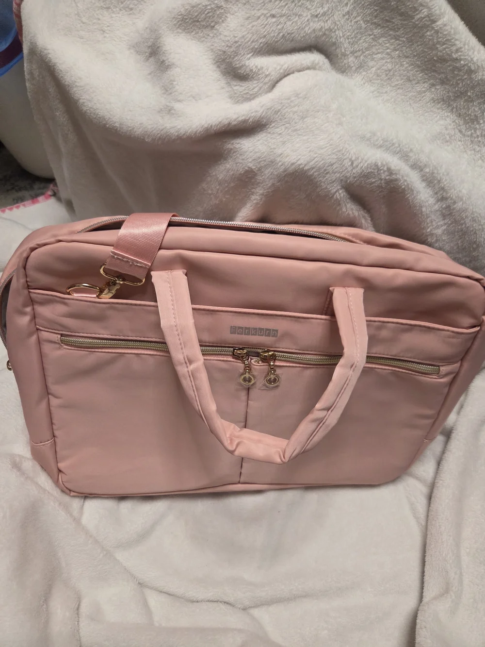Pink Laptop Tote Bag with Gold Accents